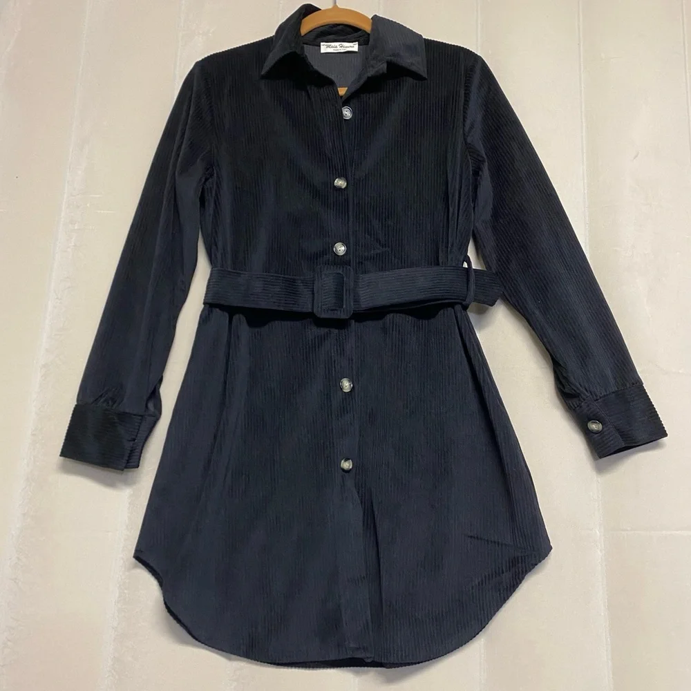 Maia Hemera Women’s Dress Small/Medium Corduroy Belted Designer Quiet Luxury